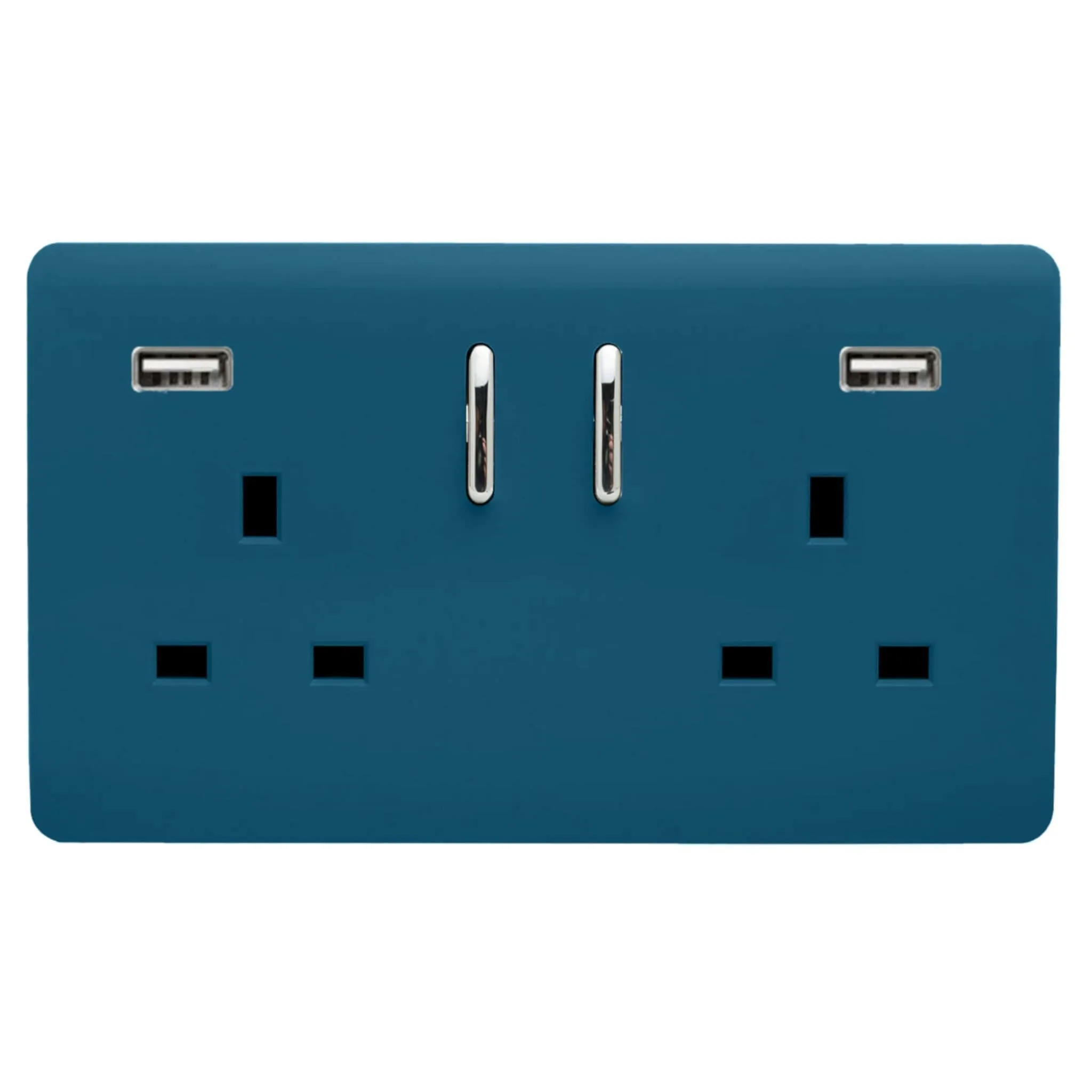 2 Gang 13Amp Short S/W Double Socket With 2x3.1Mah USB Midnight Blue